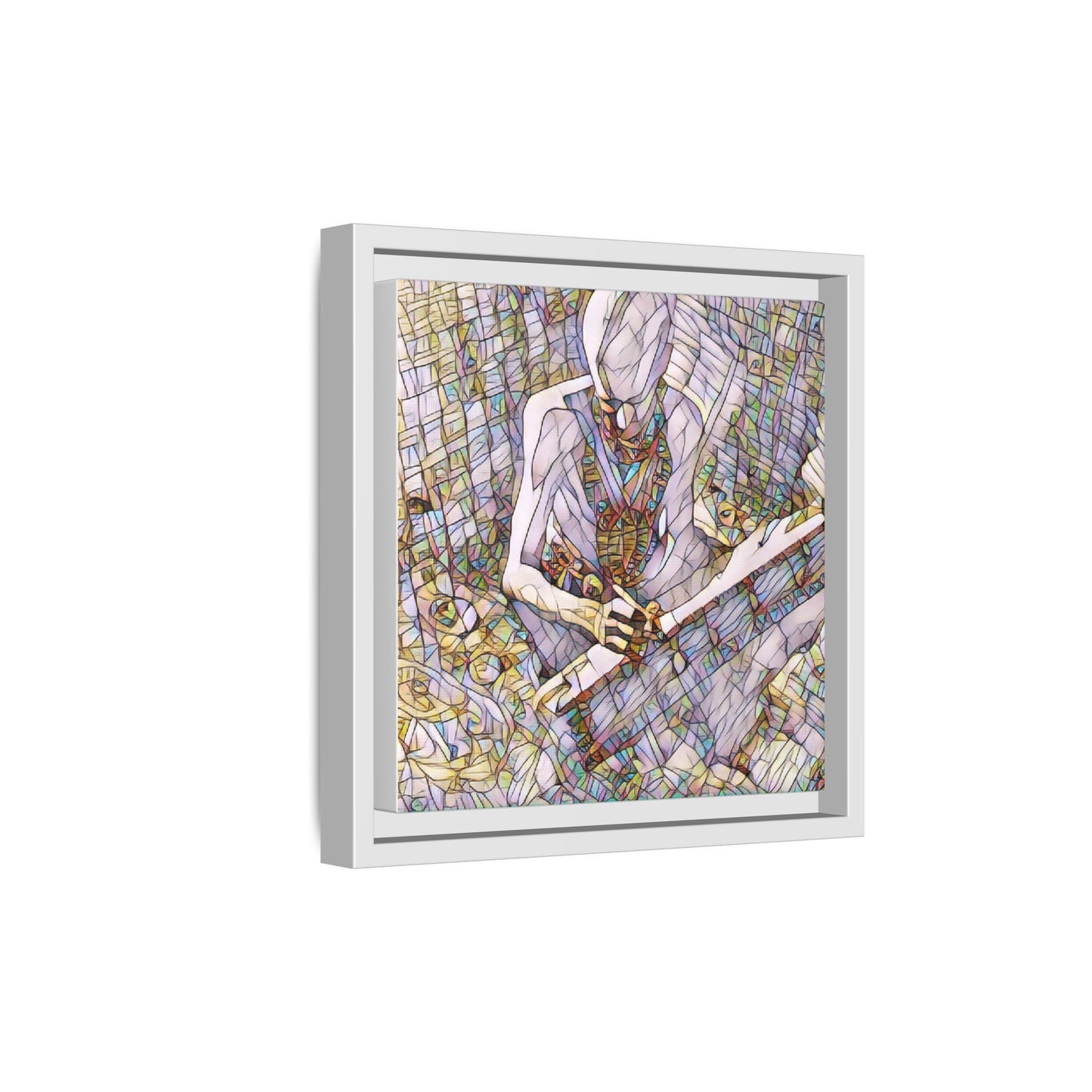 Abstract Fantasy Warrior Matte Framed Canvas — Colorful Stained-Glass Style Art