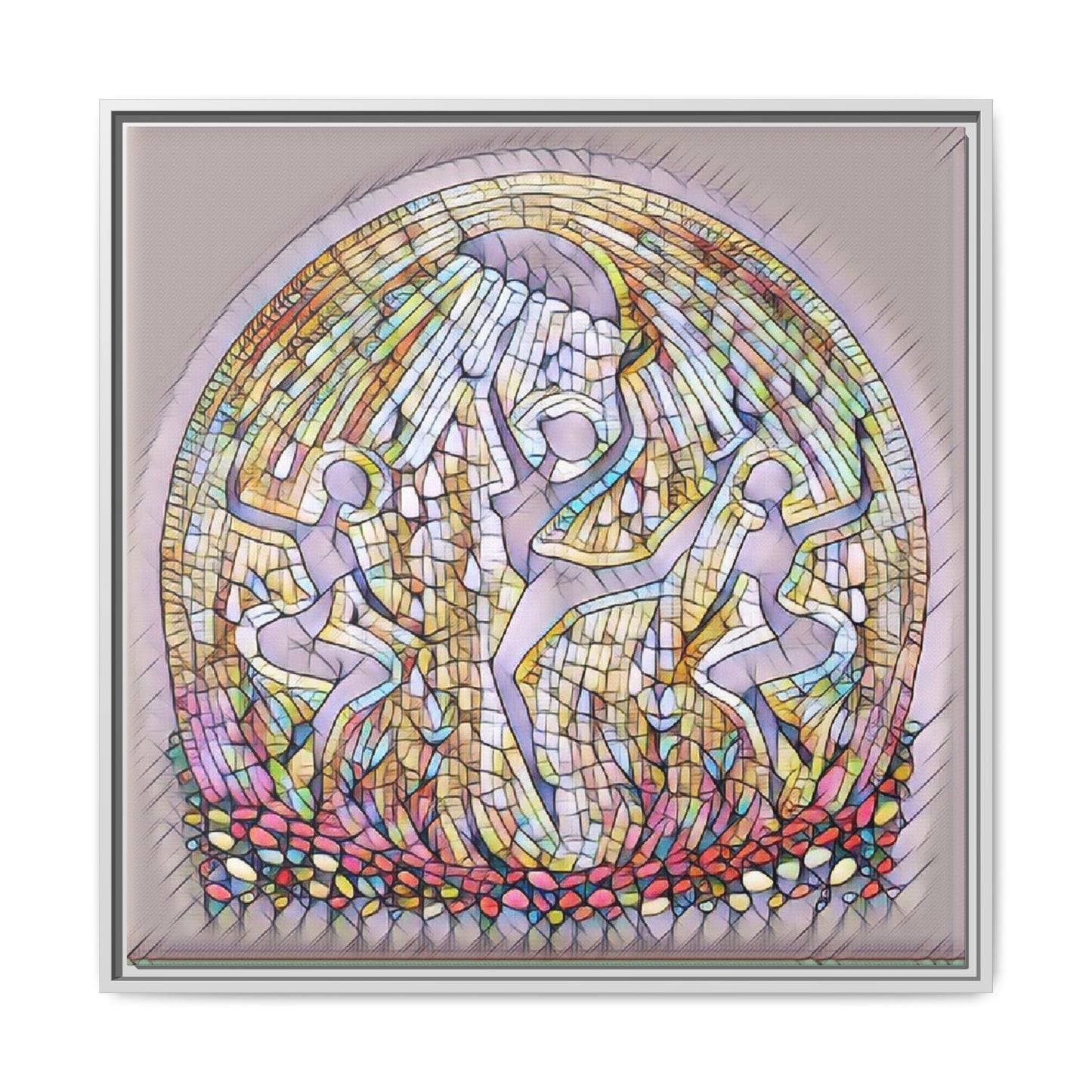 Framed Canvas Art - Stained Glass Dance Trio (Matte Multi-Color)