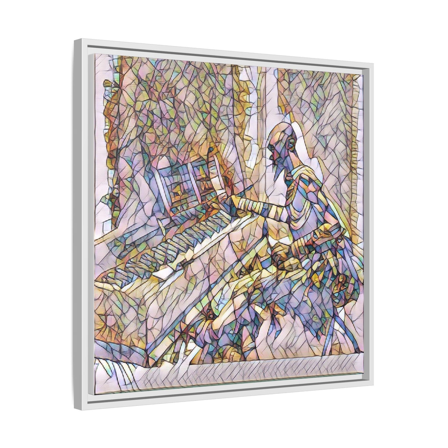 Framed Matte Canvas Art — Colorful Abstract Musician at Piano