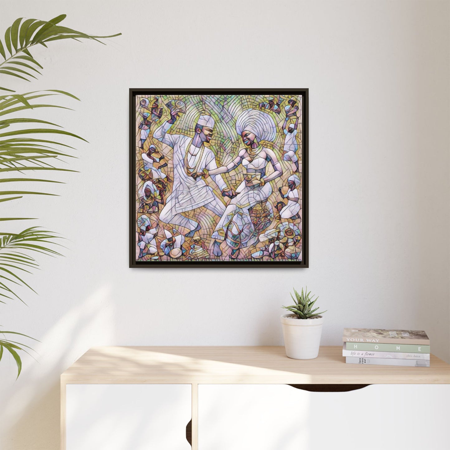 Afrobeat Celebration Matte Framed Canvas — Vibrant Dancers Wall Art
