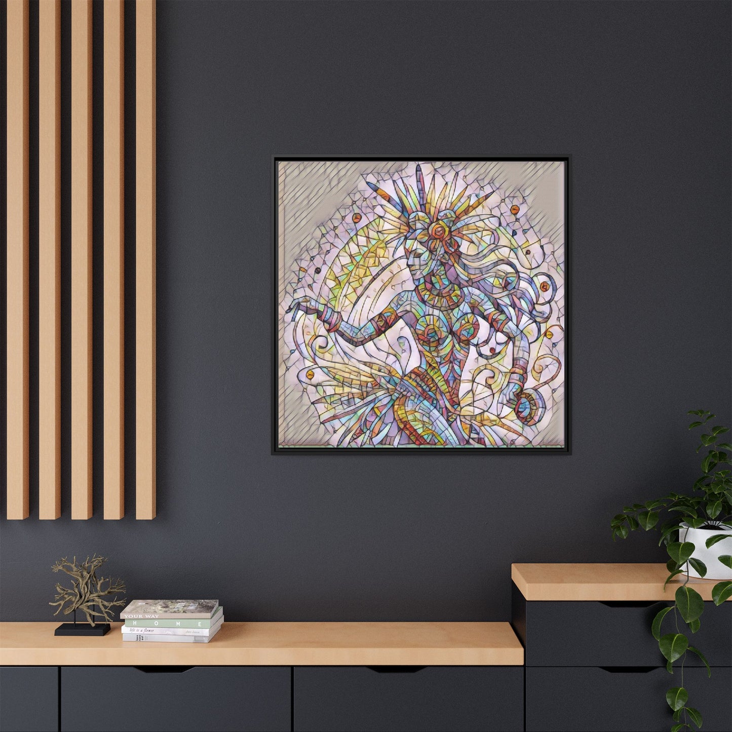 Colorful Mermaid Mosaic Framed Canvas Art — Boho Ocean Wall Decor