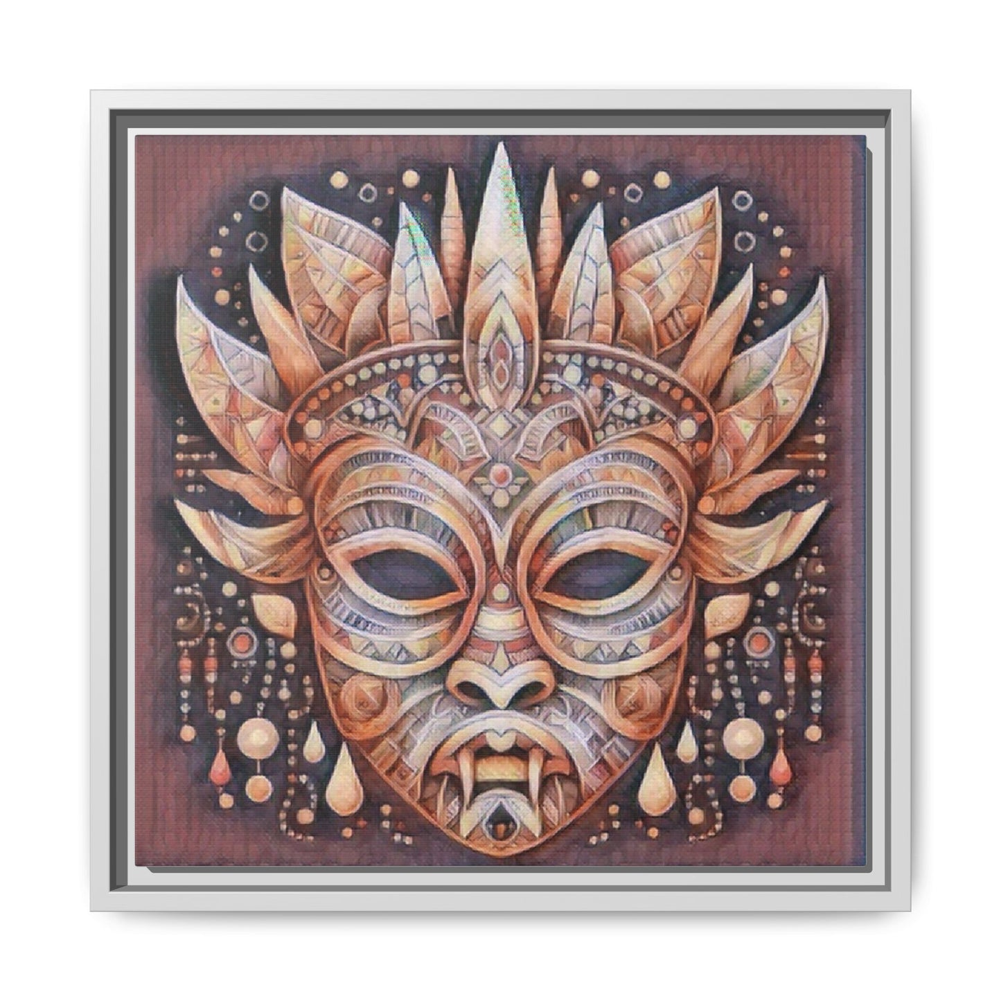 Tribal Sun Mask Framed Canvas Art — Boho Ethnic Wall Decor