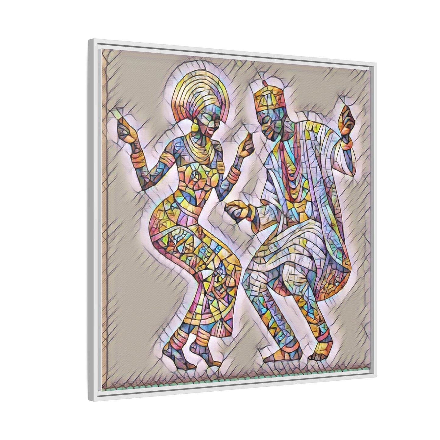 Afrobeat Dancers Framed Canvas Art — Colorful Mosaic African Dance Print