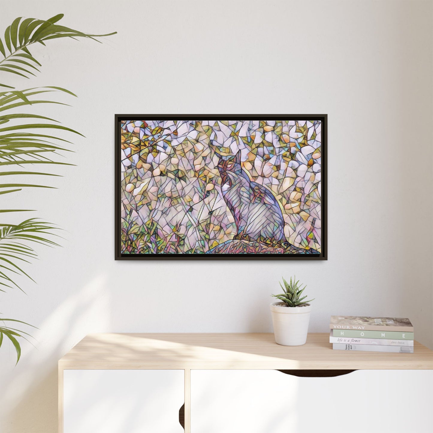 Framed Canvas Art - Stained Glass Heron Nature Print