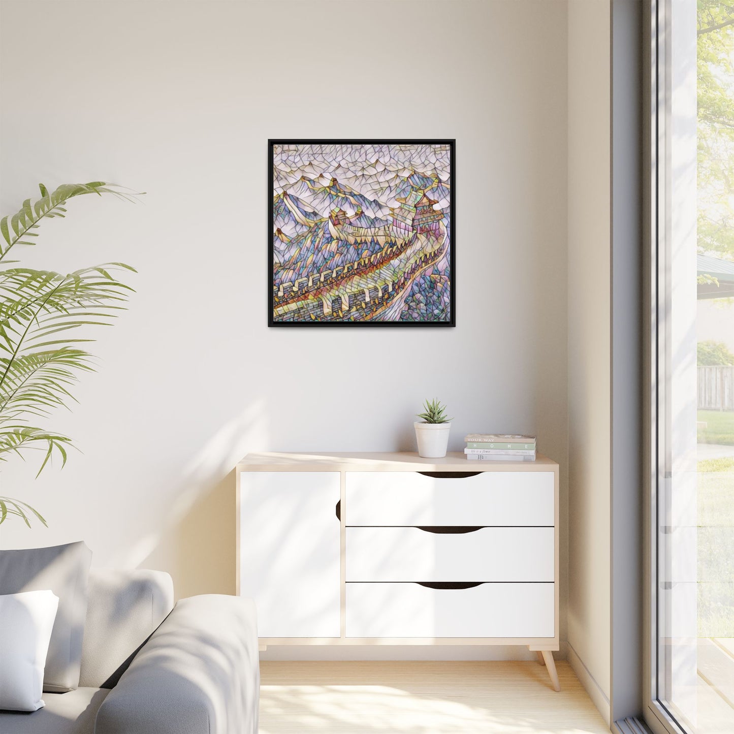 Stained-Glass Great Wall Matte Framed Canvas Print