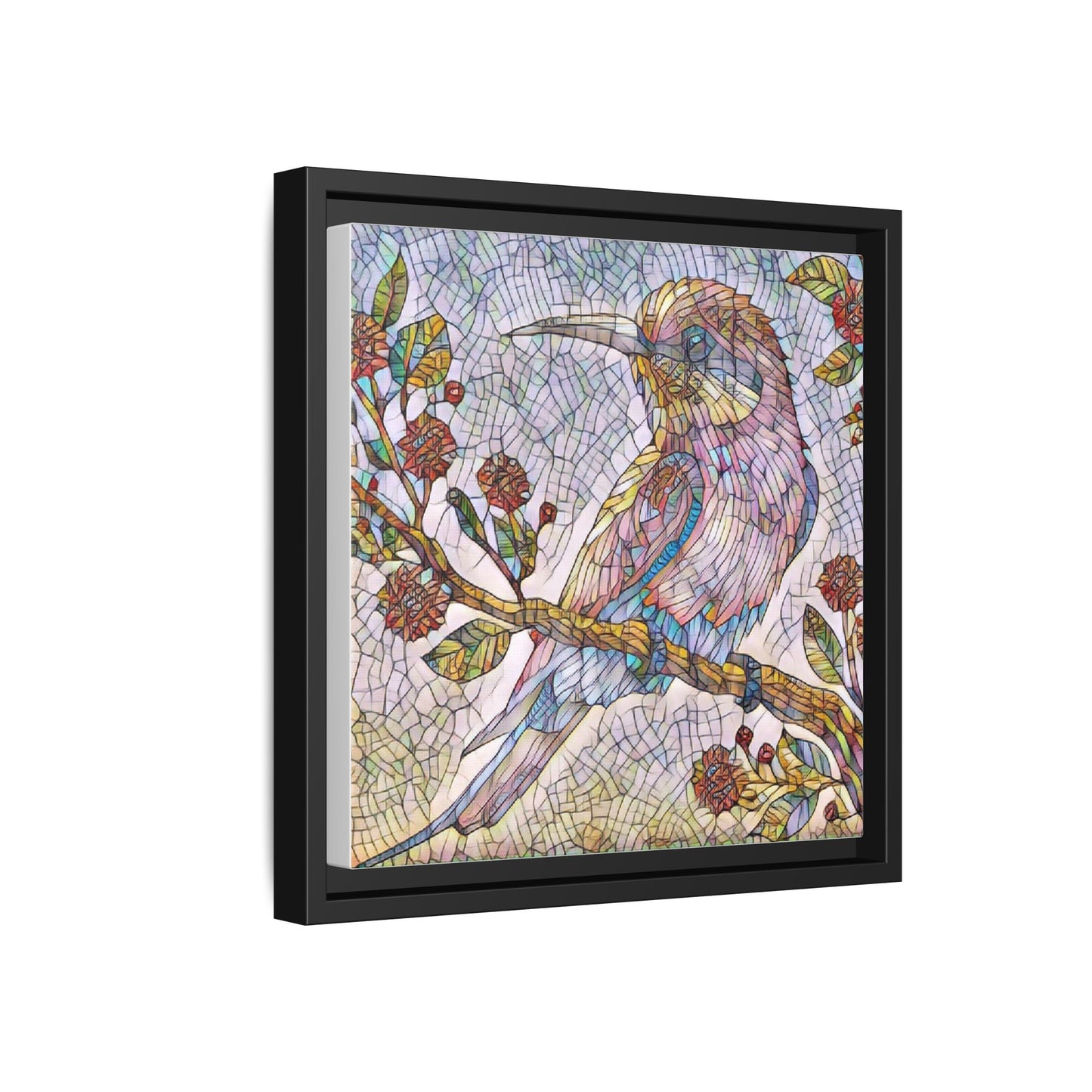 Framed Mosaic Bird Art Print — Colorful Kookaburra Wall Canvas