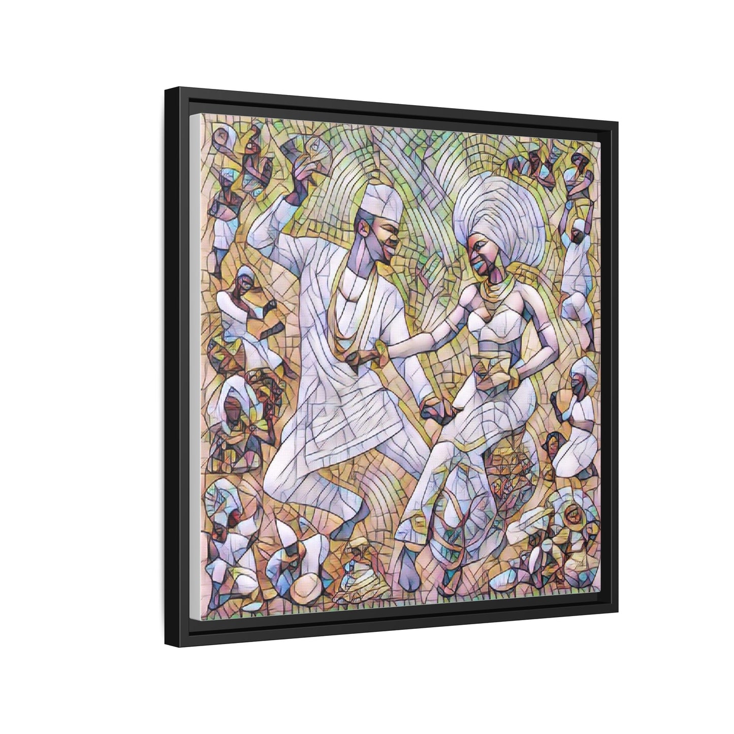 Afrobeat Celebration Matte Framed Canvas — Vibrant Dancers Wall Art