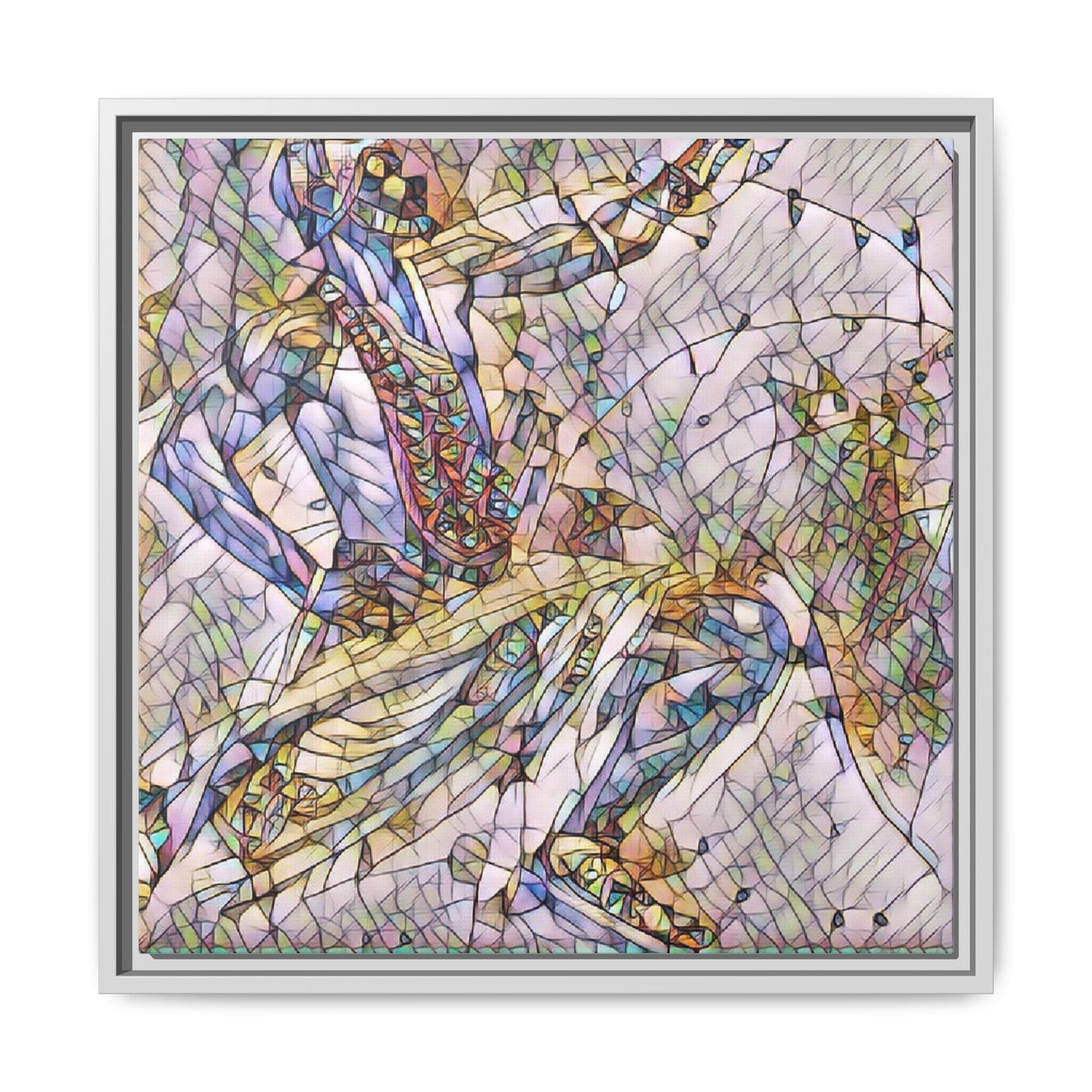 Abstract Stained-Glass Dancers — Framed Matte Canvas Art