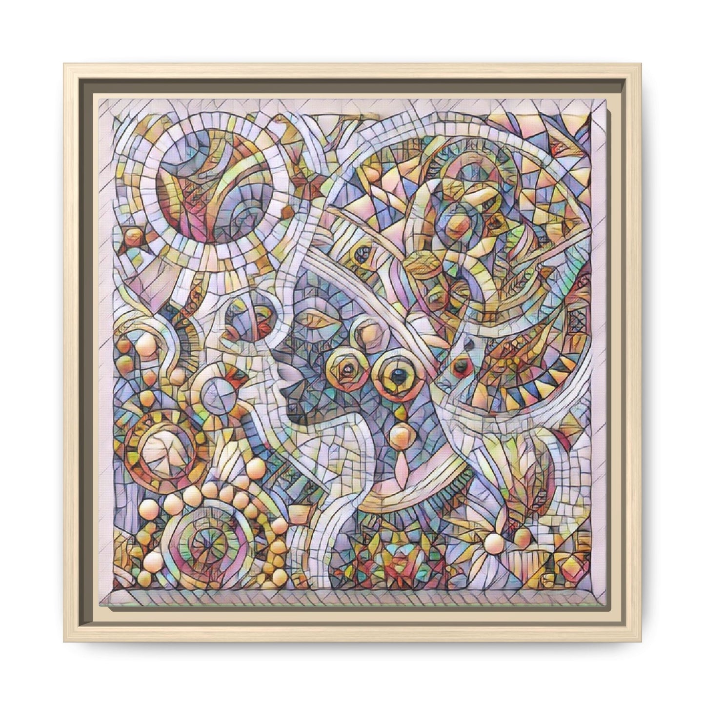 Abstract Mosaic Framed Canvas Art — Multicolor Geometric Wall Decor