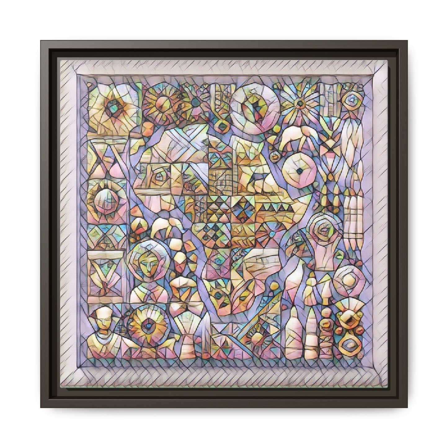 Framed Abstract Mosaic Matte Canvas Art — Pastel Geometric Wall Decor