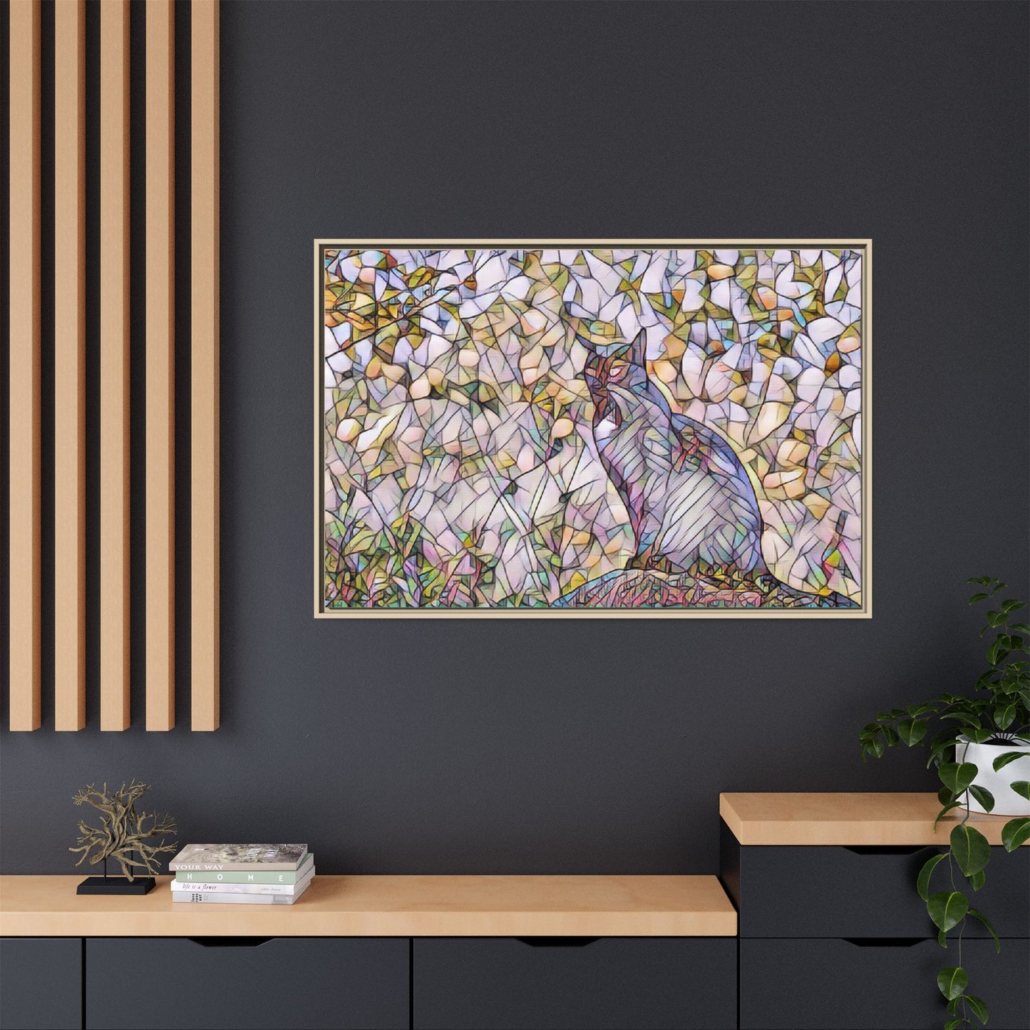 Framed Canvas Art - Stained Glass Heron Nature Print