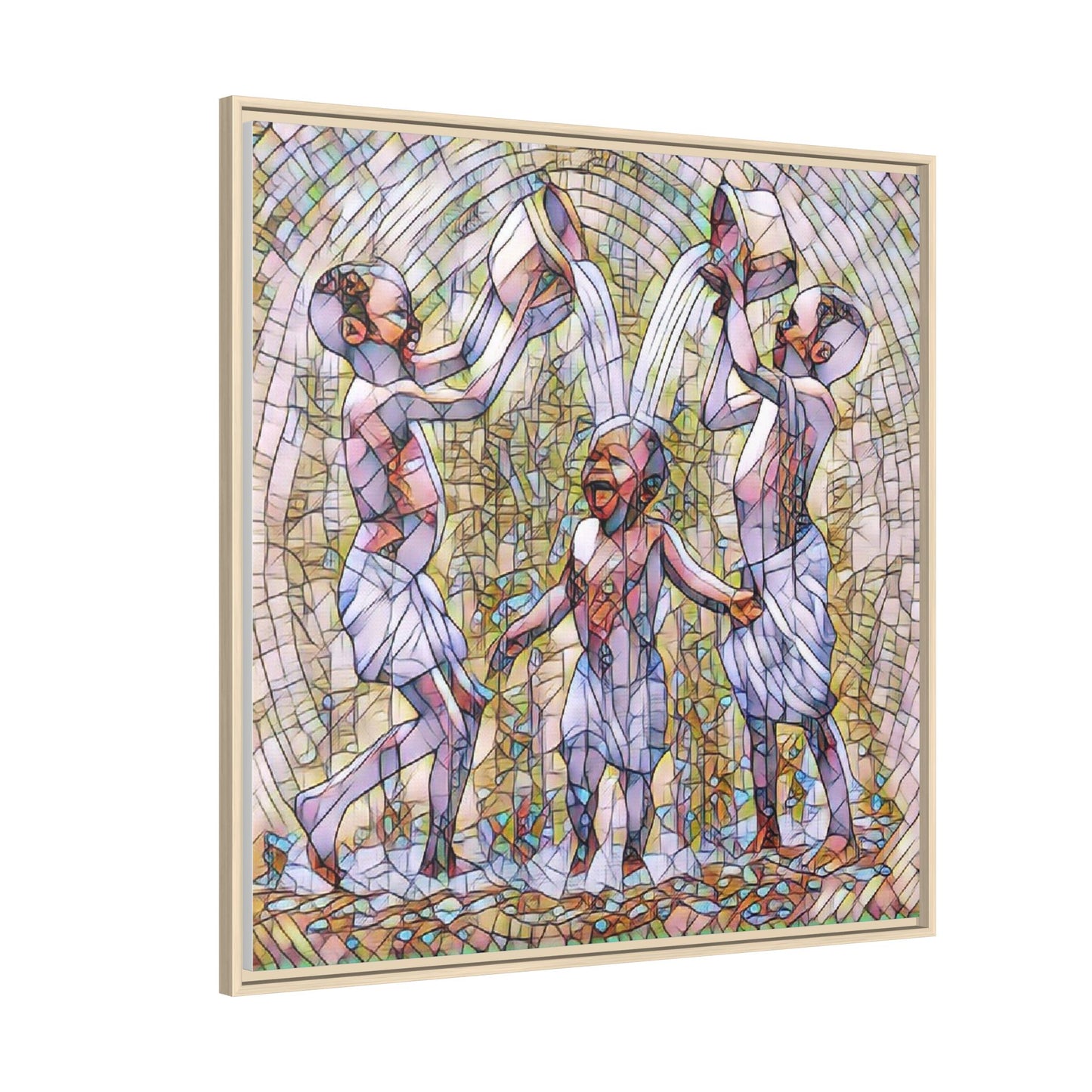 Framed Matte Canvas Art – Joyful Water Dance Family Stained-Glass Print