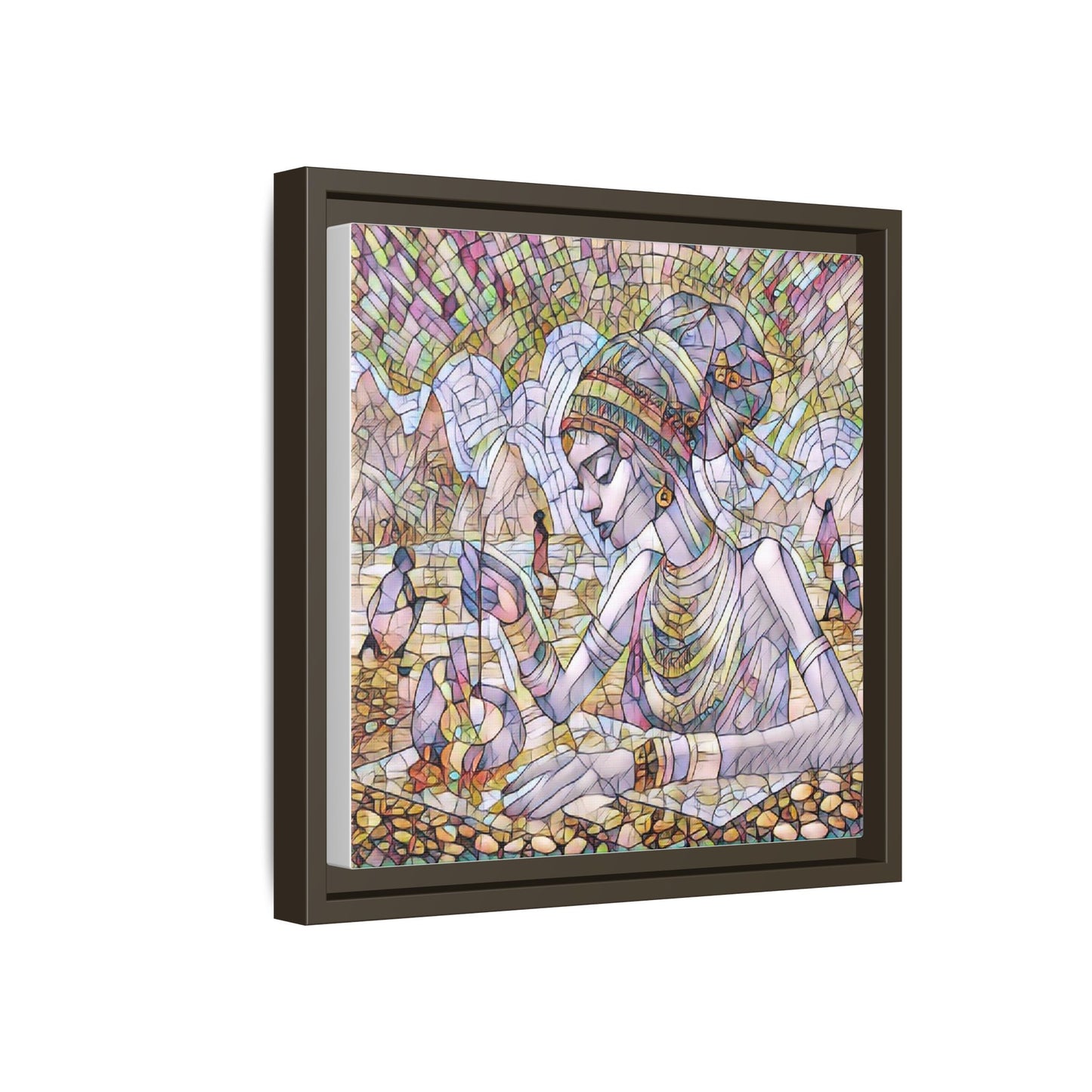 Framed Matte Canvas Art — Mosaic-Inspired Egyptian Woman Illustration