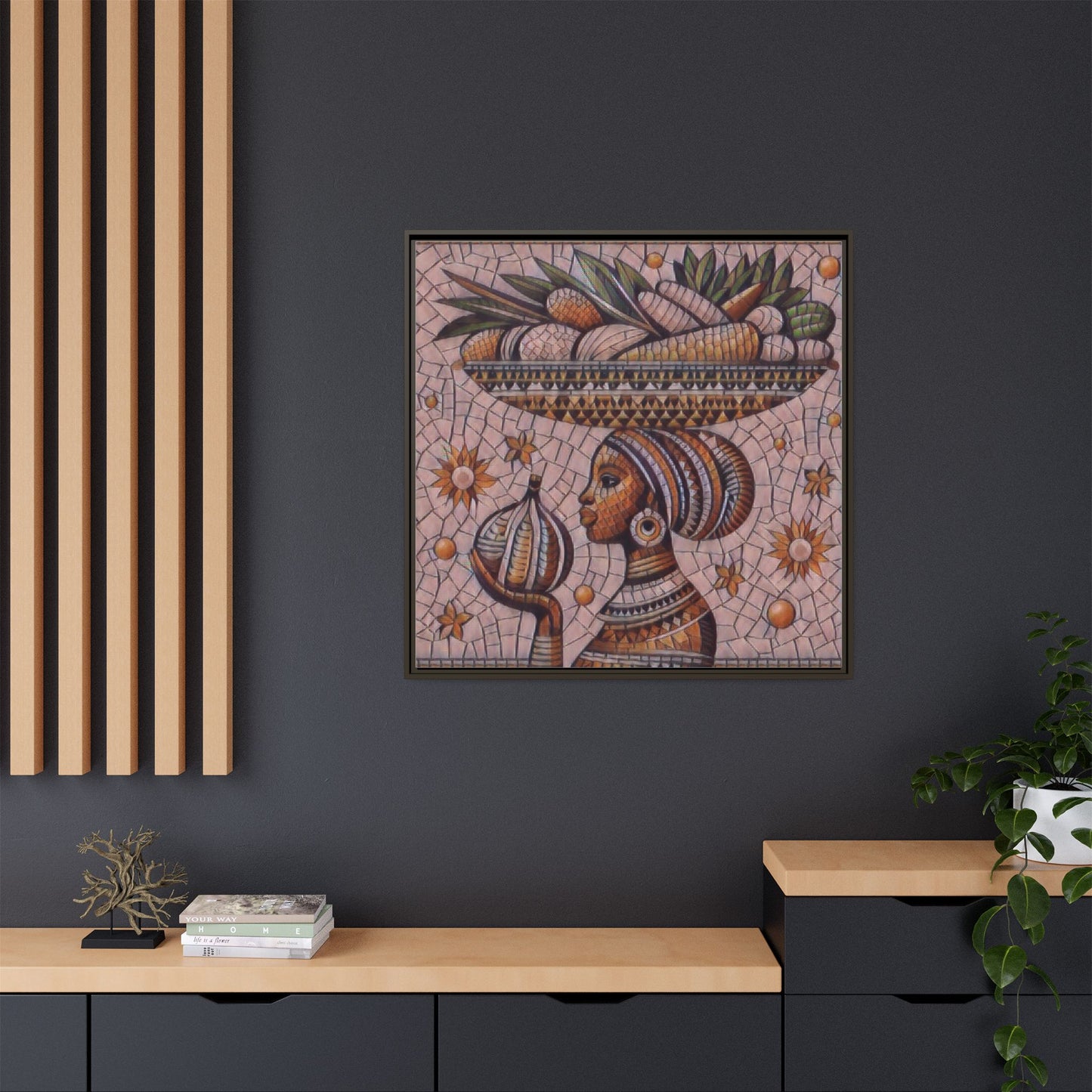 Egyptian Mosaic Goddess Matte Framed Canvas Wall Art