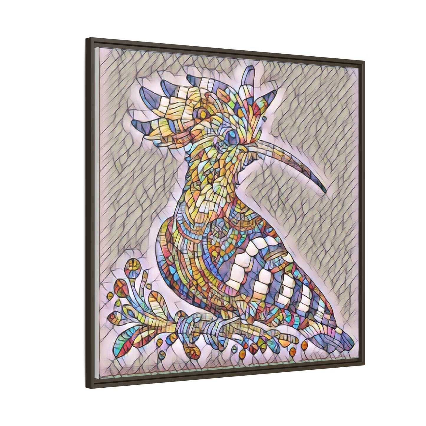 Colorful Mosaic Bird Matte Framed Canvas Wall Art