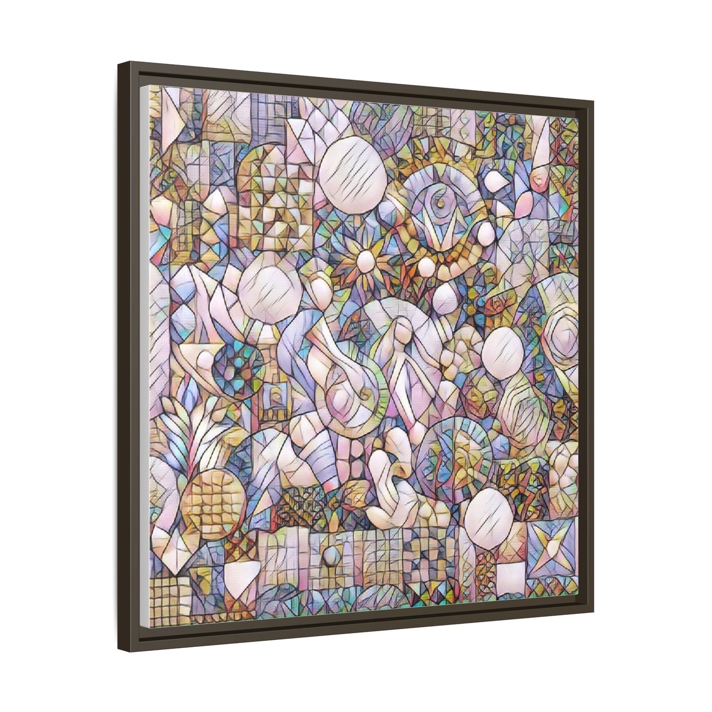 Abstract Geometric Mosaic Framed Canvas — Multicolor Modern Wall Art