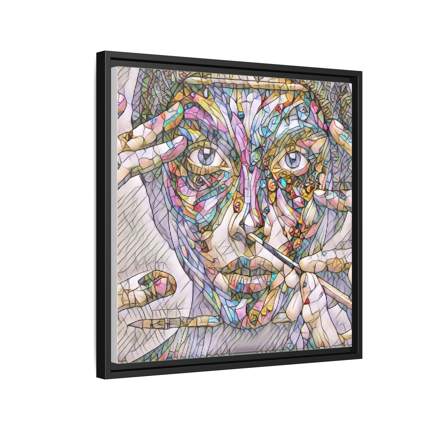 Framed Abstract Mosaic Face Canvas — Colorful Modern Wall Art