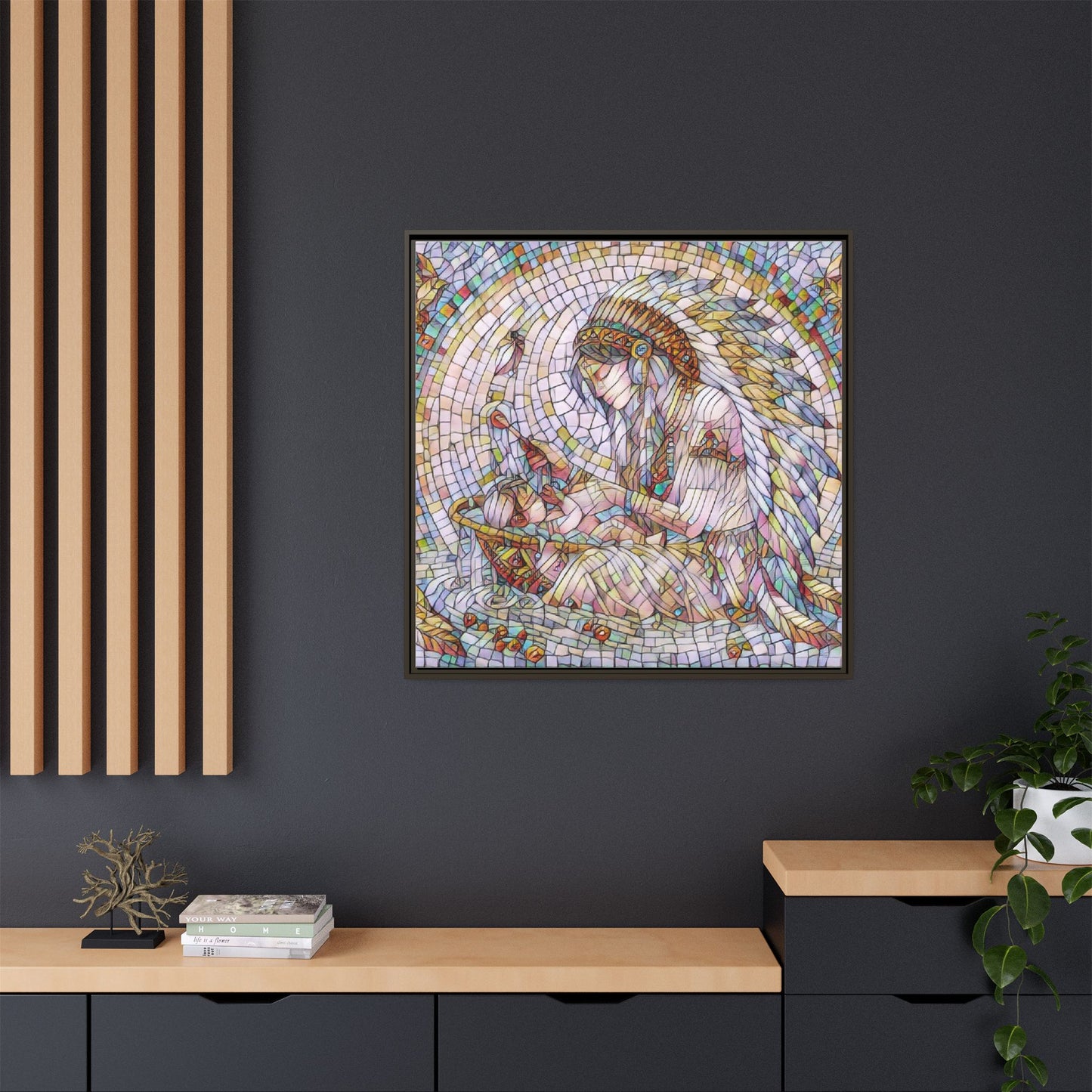 Framed Mosaic Native Mother & Child Matte Canvas Art