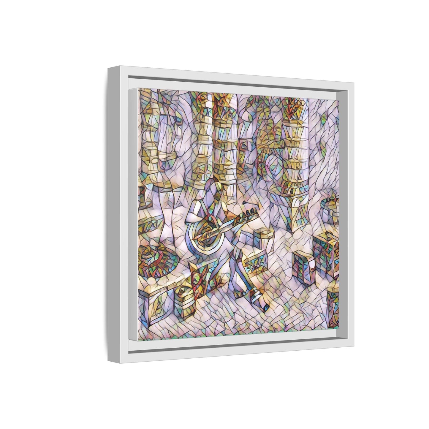 Framed Matte Canvas Art - Abstract Guitarist in Colorful Mosaic