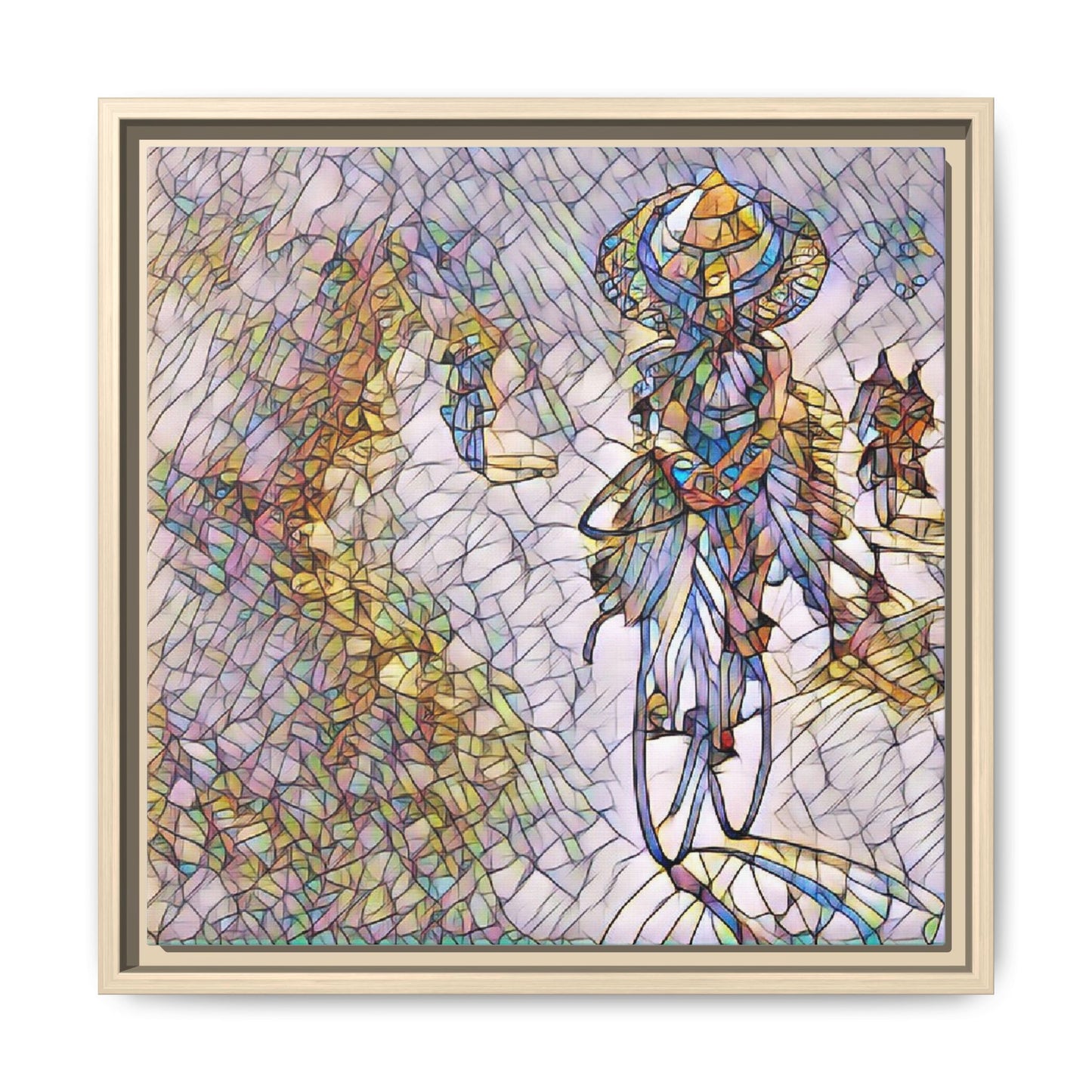 Abstract Cyclist Stained-Glass Art Print — Framed Matte Canvas