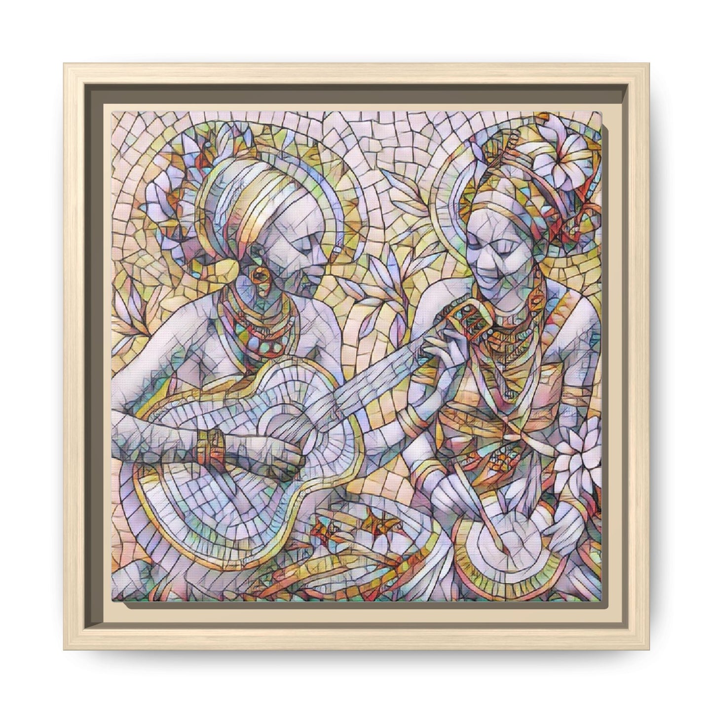 Framed Canvas Art – Colorful Mosaic Musicians Wall Decor