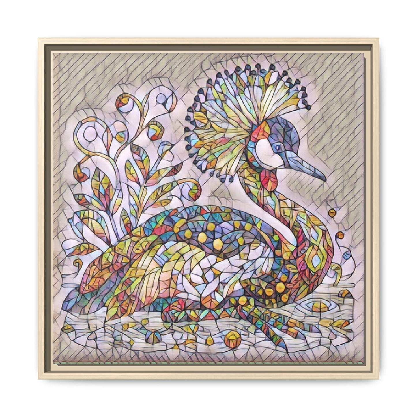 Colorful Peacock Mosaic Framed Canvas Art