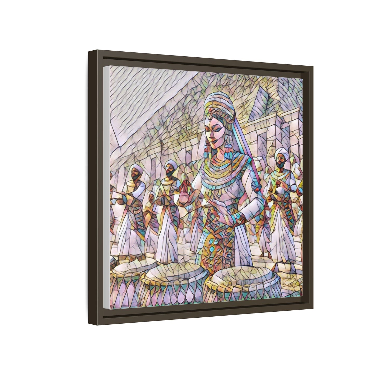 Egyptian Drummers Framed Canvas Art — Colorful Egyptian Dancer Wall Decor