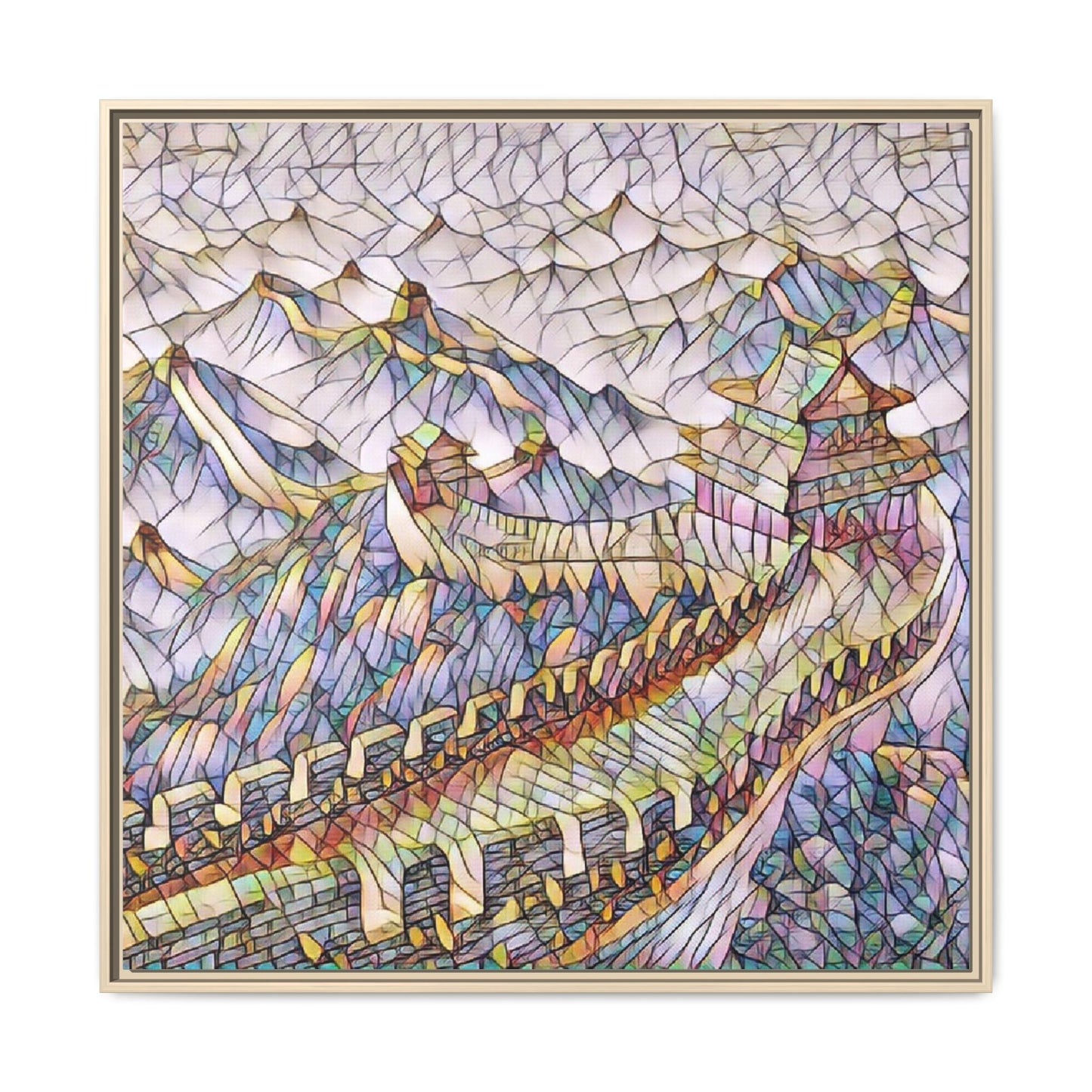 Stained-Glass Great Wall Matte Framed Canvas Print