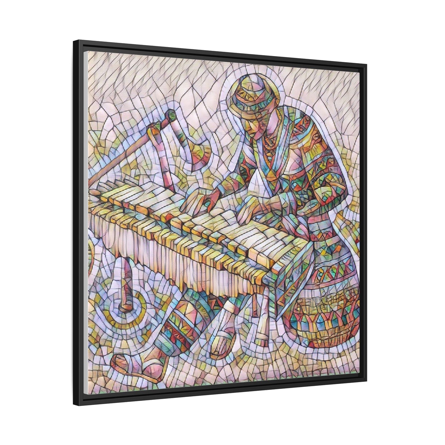 Framed Canvas Art - Colorful Mosaic Vibraphone Musician Print