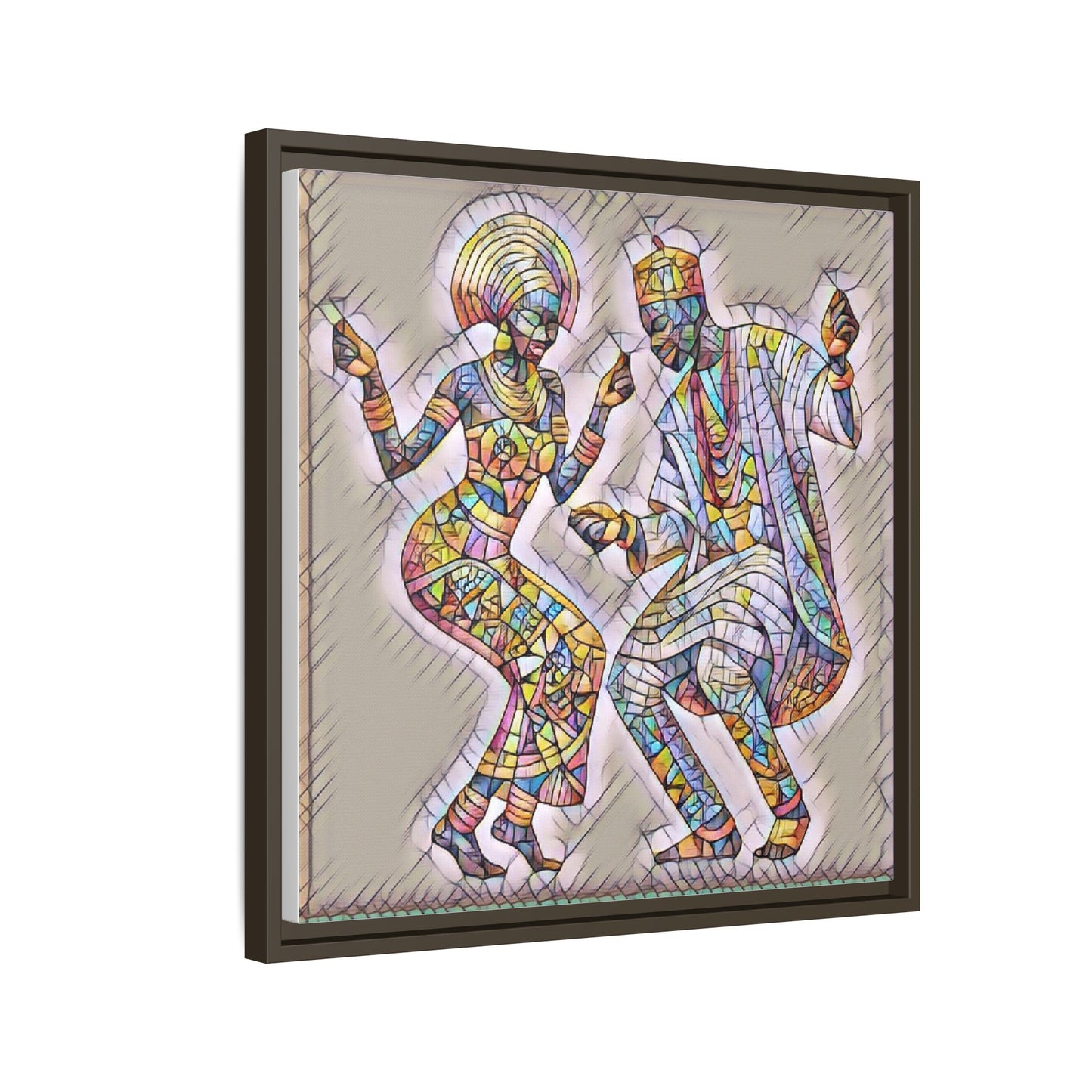 Afrobeat Dancers Framed Canvas Art — Colorful Mosaic African Dance Print