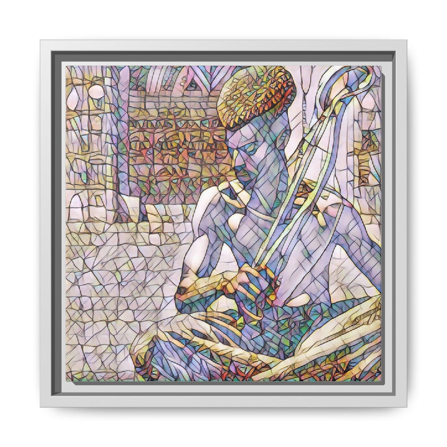 Framed Matte Canvas Art – Stained-Glass Style Musician Print
