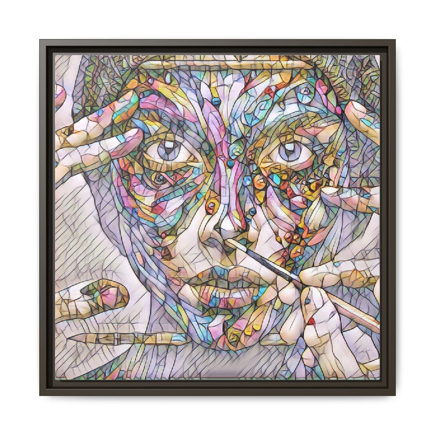 Framed Abstract Mosaic Face Canvas — Colorful Modern Wall Art