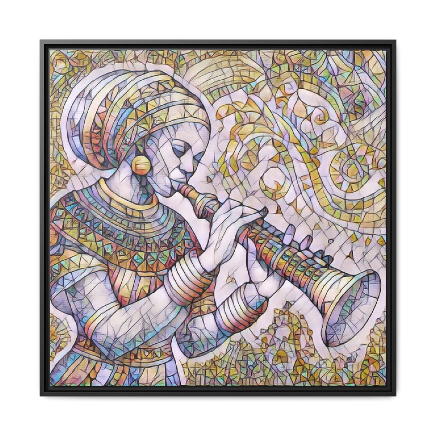 Egyptian Flutist Mosaic Matte Canvas Framed Art