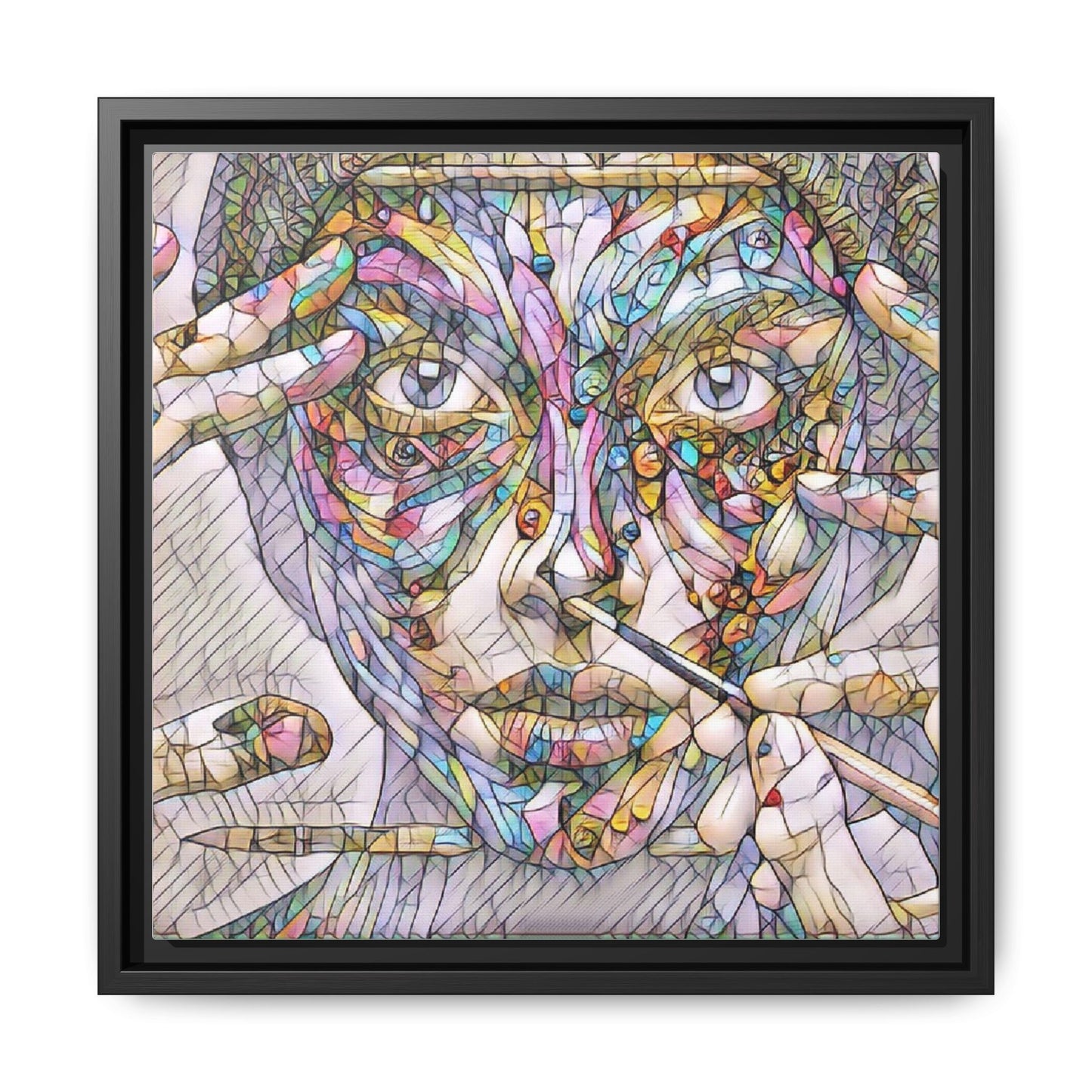 Framed Abstract Mosaic Face Canvas — Colorful Modern Wall Art