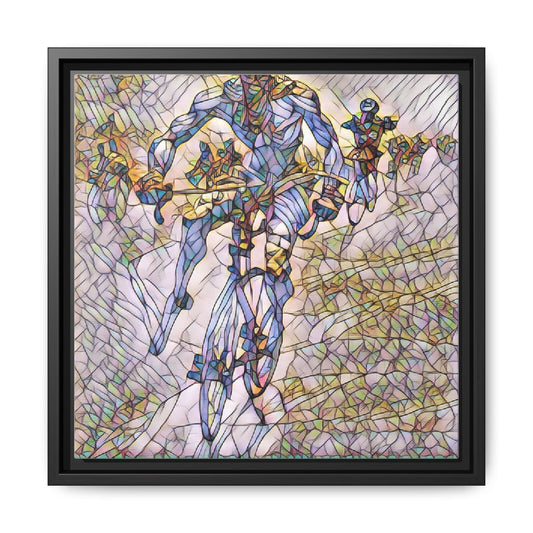 Abstract Cyclist Matte Canvas Framed Art — Colorful Stained-Glass Bike Print