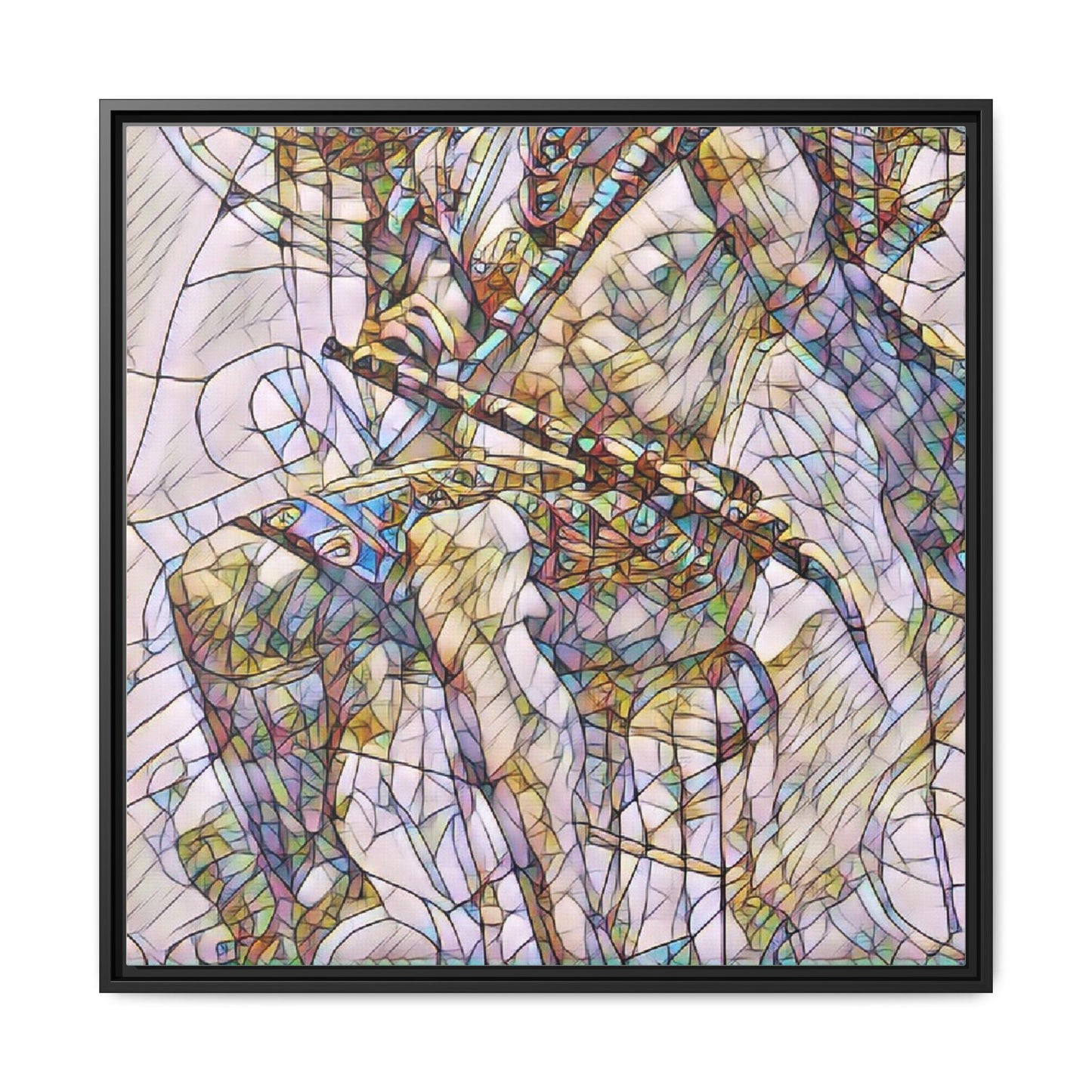 Framed Abstract Musician Canvas Art — Multi‑Color Jazz Saxophone Print