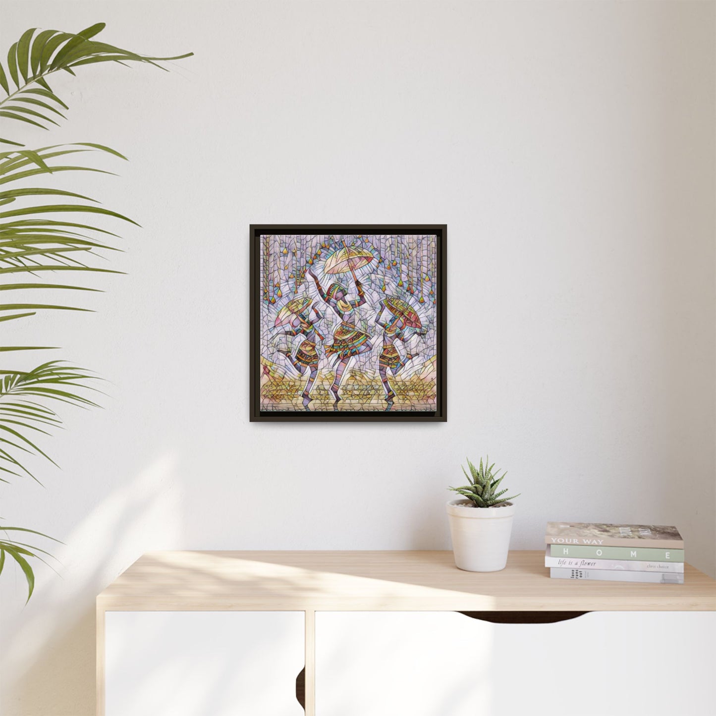 Colorful African Dance Framed Canvas Art — Umbrella Dancers Wall Decor