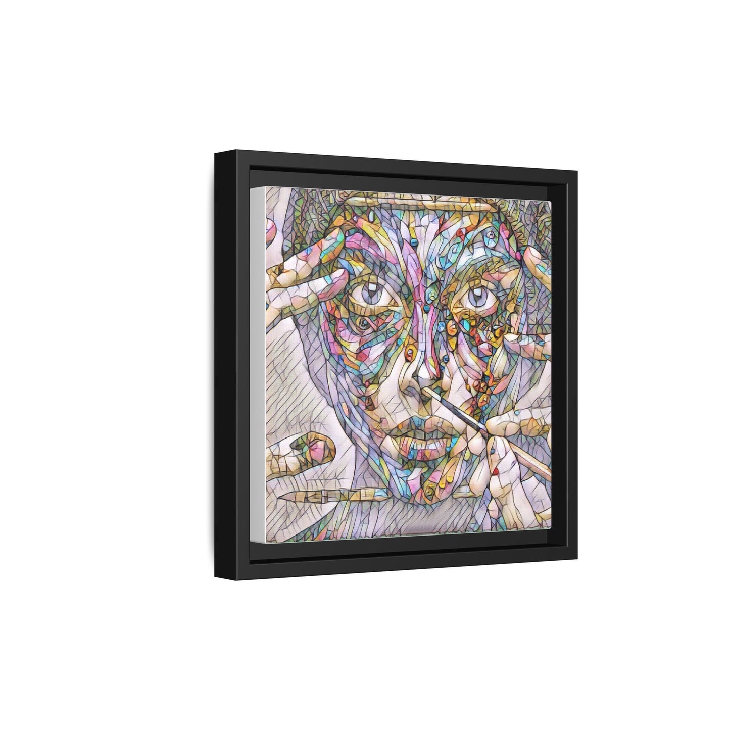 Framed Abstract Mosaic Face Canvas — Colorful Modern Wall Art