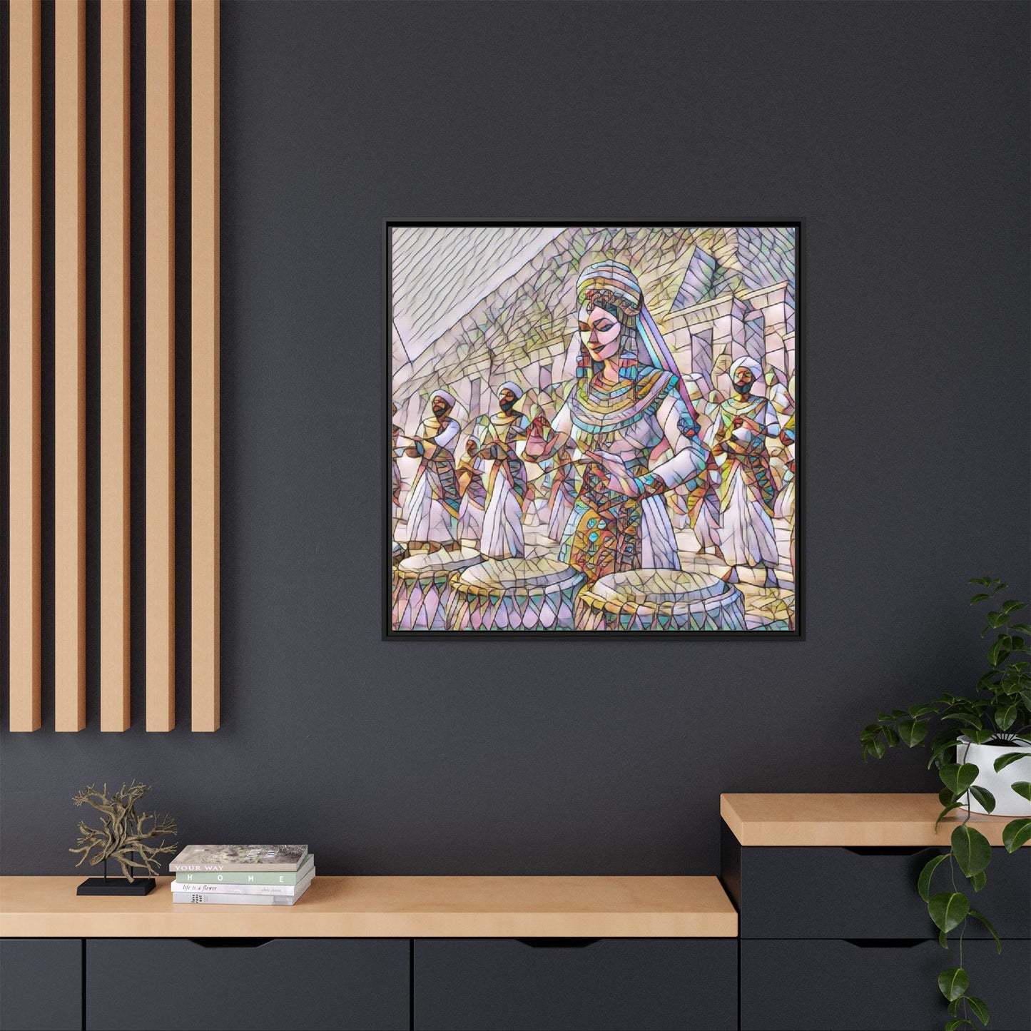 Egyptian Drummers Framed Canvas Art — Colorful Egyptian Dancer Wall Decor