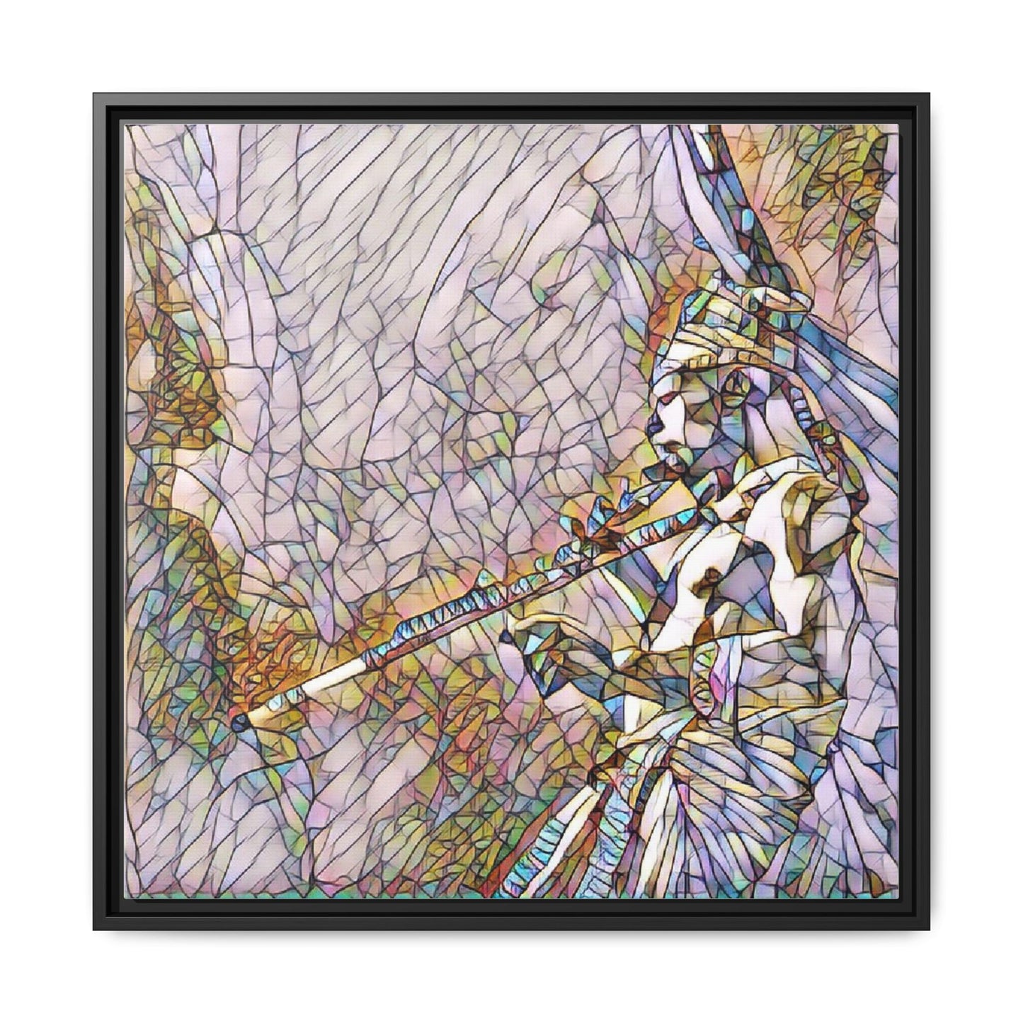Abstract Tribal Flutist Matte Canvas Framed Wall Art