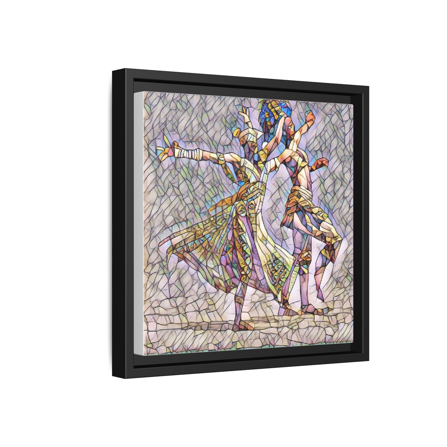 Framed Matte Canvas Wall Art — Abstract Dancers in Stained Glass Style