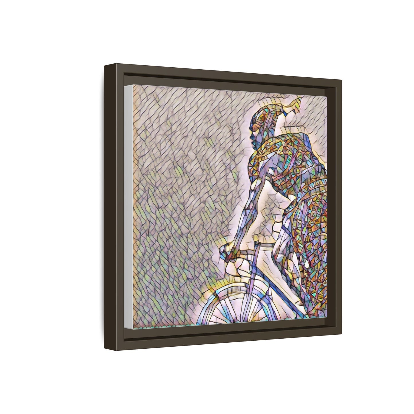 Cyclist Mosaic Matte Canvas Print — Framed Multicolor Bike Art