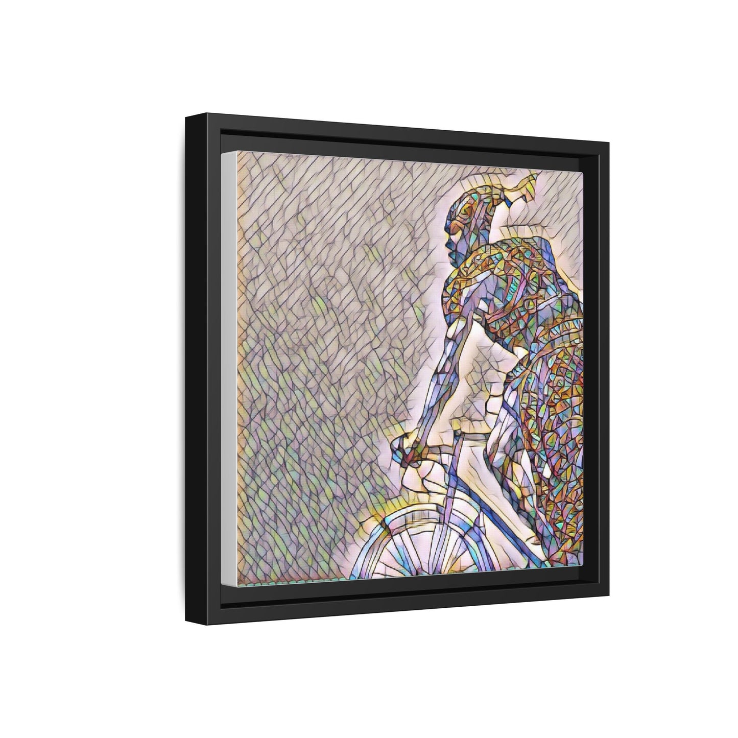 Cyclist Mosaic Matte Canvas Print — Framed Multicolor Bike Art