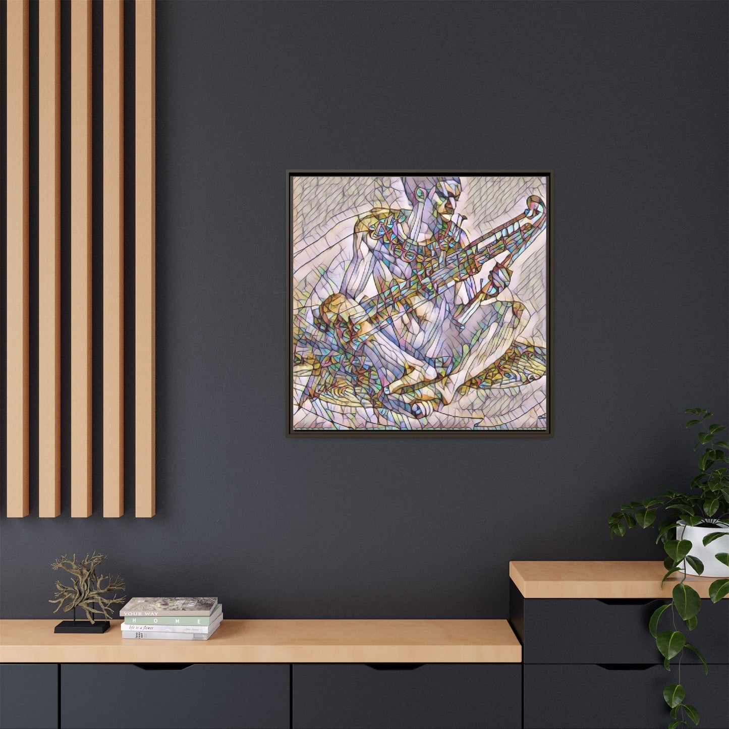 Framed Abstract Musician Canvas Art — Multicolor Modern Wall Decor