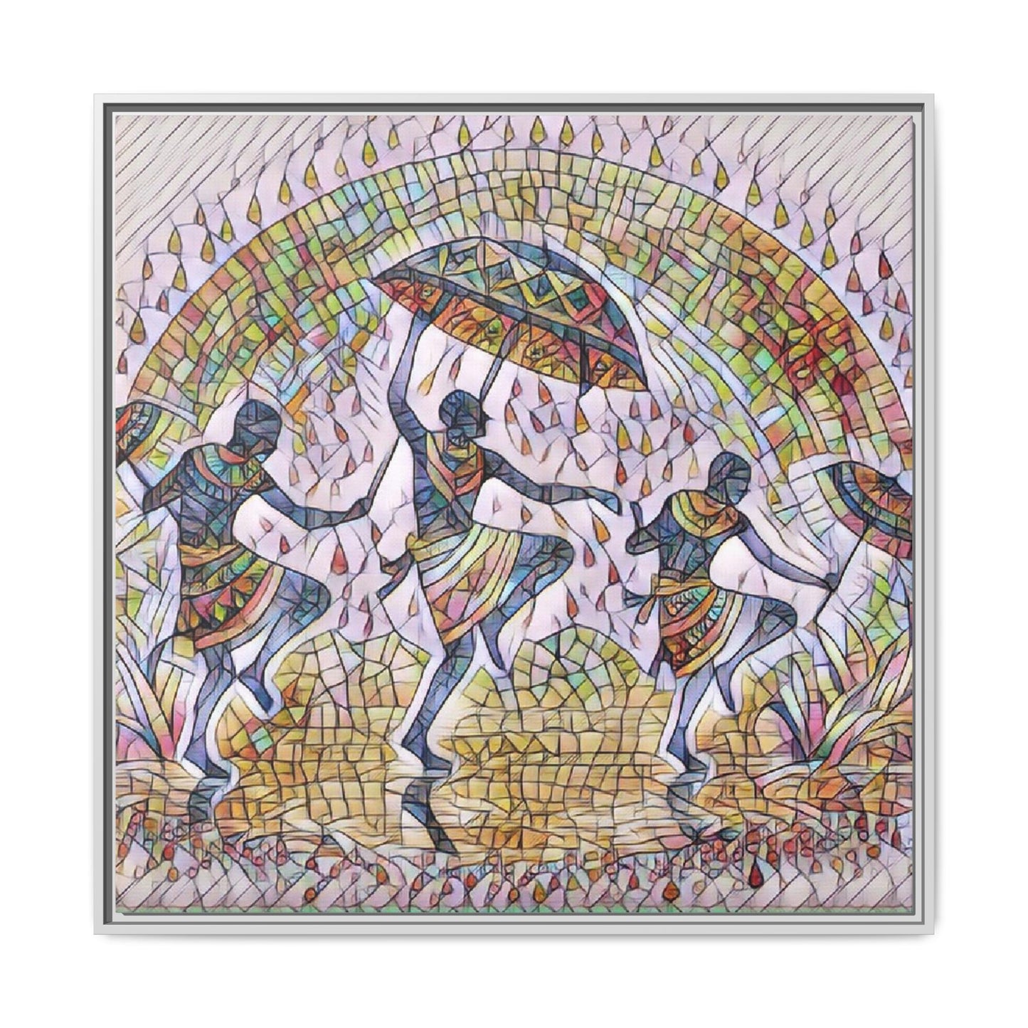 Framed Canvas Art — Colorful African Dance Mosaic