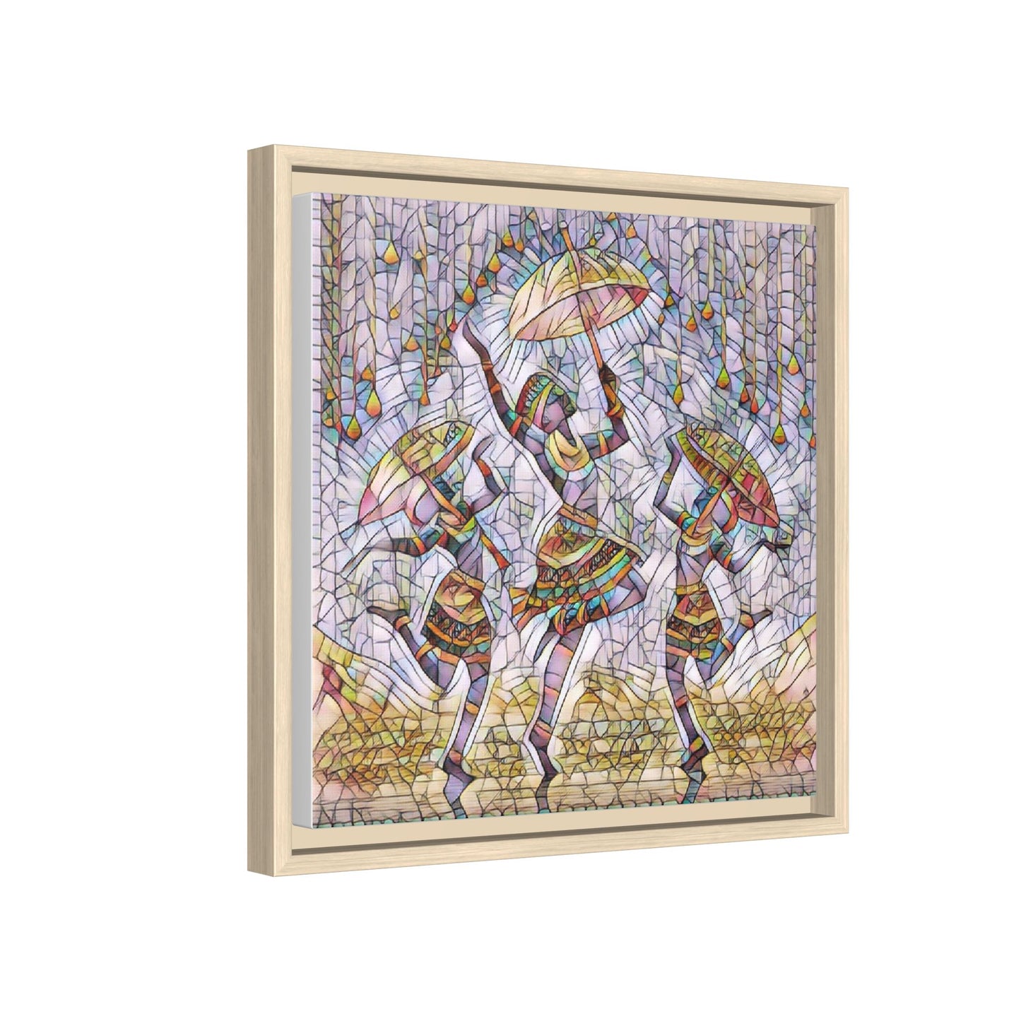 Colorful African Dance Framed Canvas Art — Umbrella Dancers Wall Decor