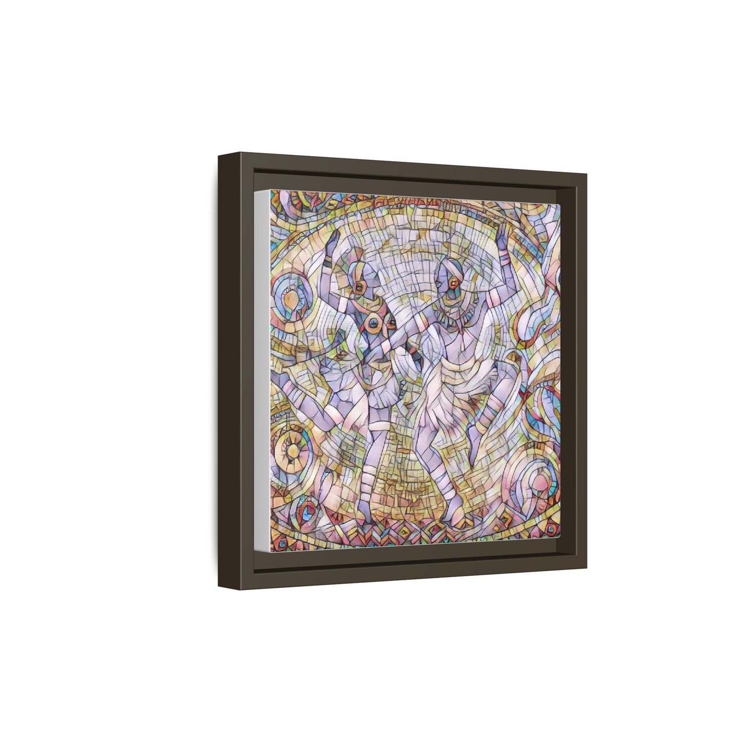Abstract Dancers Matte Framed Canvas Wall Art — Multi‑Color Stained Glass Style