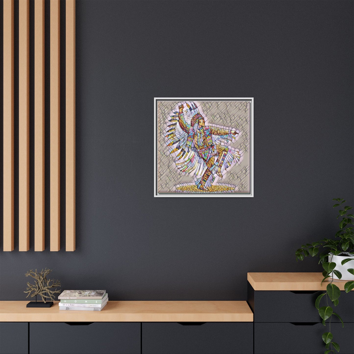 Colorful Native Dancer Framed Canvas Art — Stained Glass Style Wall Decor