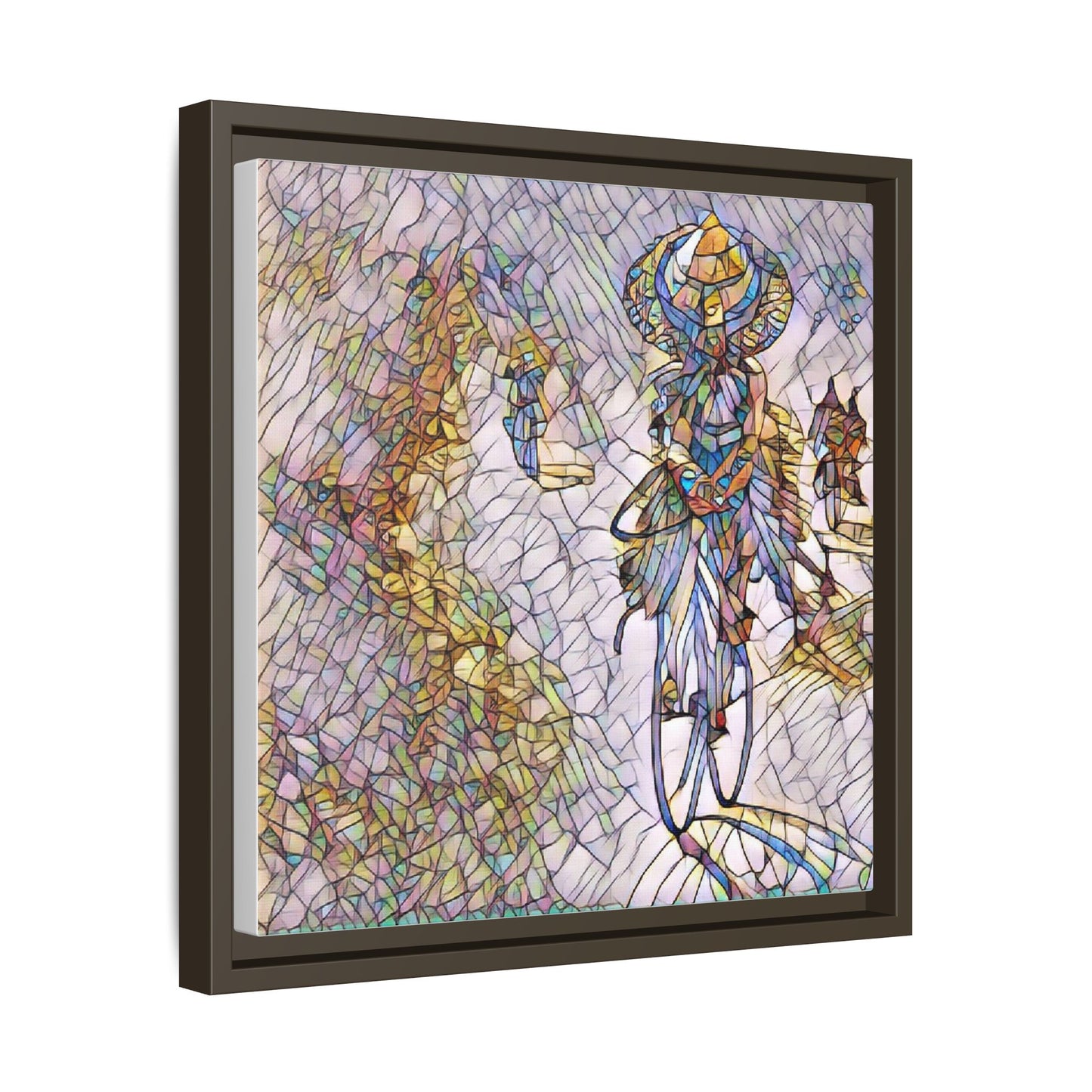 Abstract Cyclist Stained-Glass Art Print — Framed Matte Canvas