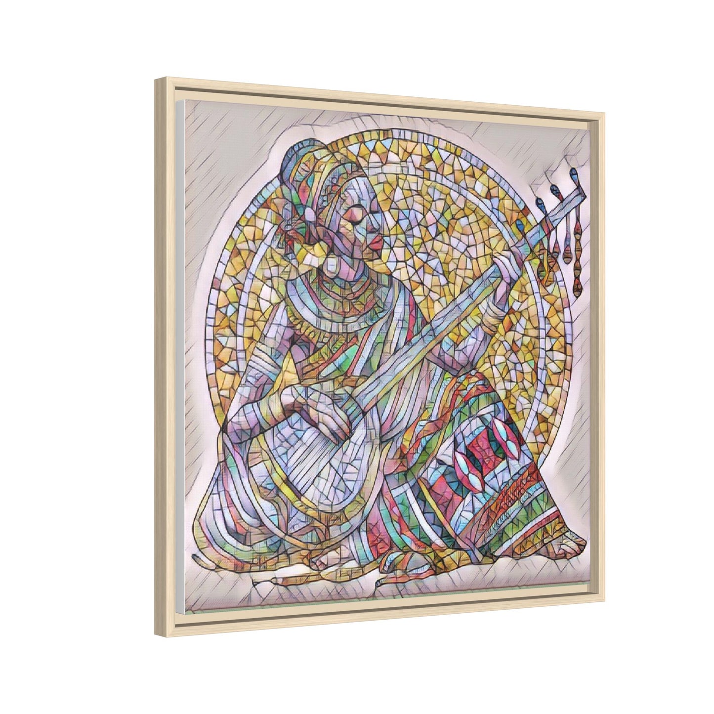 Framed Canvas Art - Colorful Mosaic Musician Wall Decor